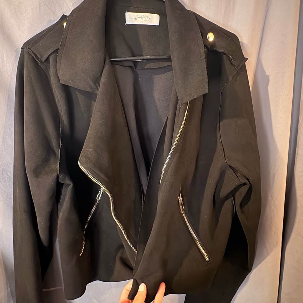 Women's Black Asymmetric Zip Leather-Style Jacket